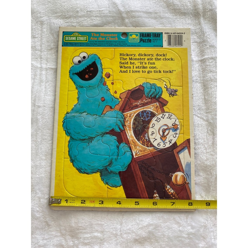 Golden Sesame Street Puzzle Kids OS Yellow Vintage Cookie Monster 1989 4824A-36